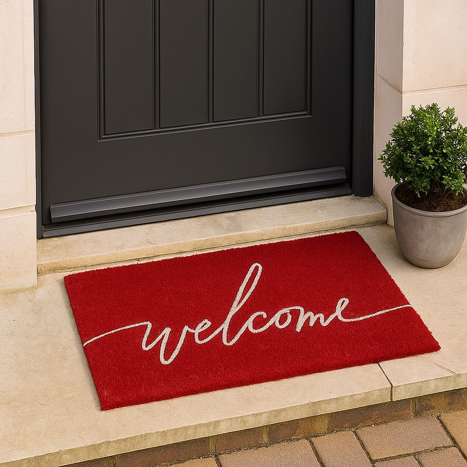 Eco-Friendly Welcome Print 100% Coir Door Mat - Red