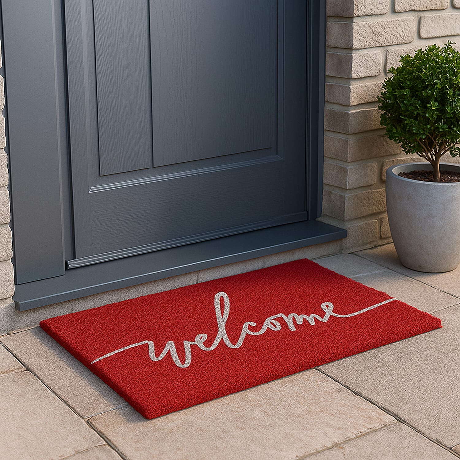Eco-Friendly Welcome Print 100% Coir Door Mat - Red