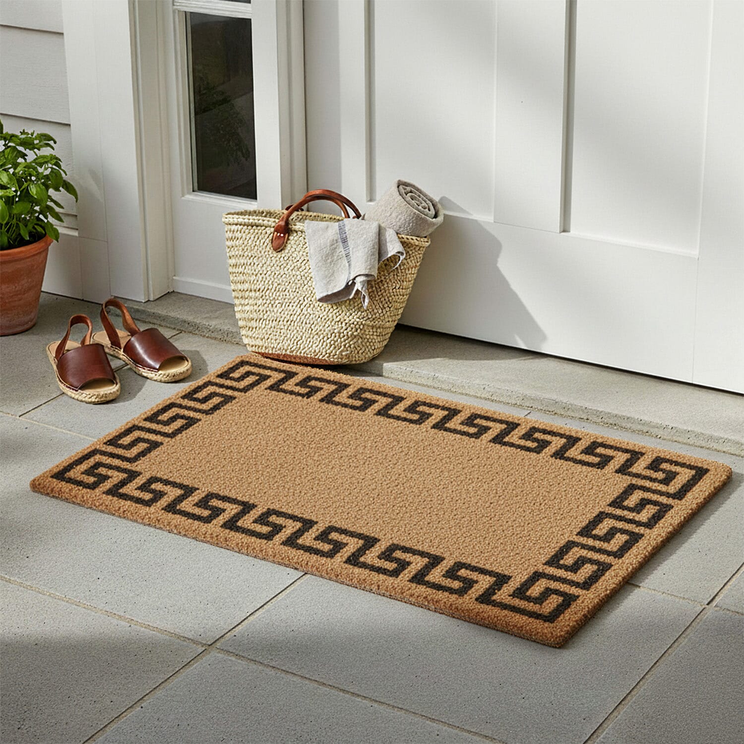 Eco-Friendly Floral Print 100% Coir Door Mat - Brown