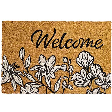 Eco-Friendly Floral Print 100% Coir Door Mat - Brown
