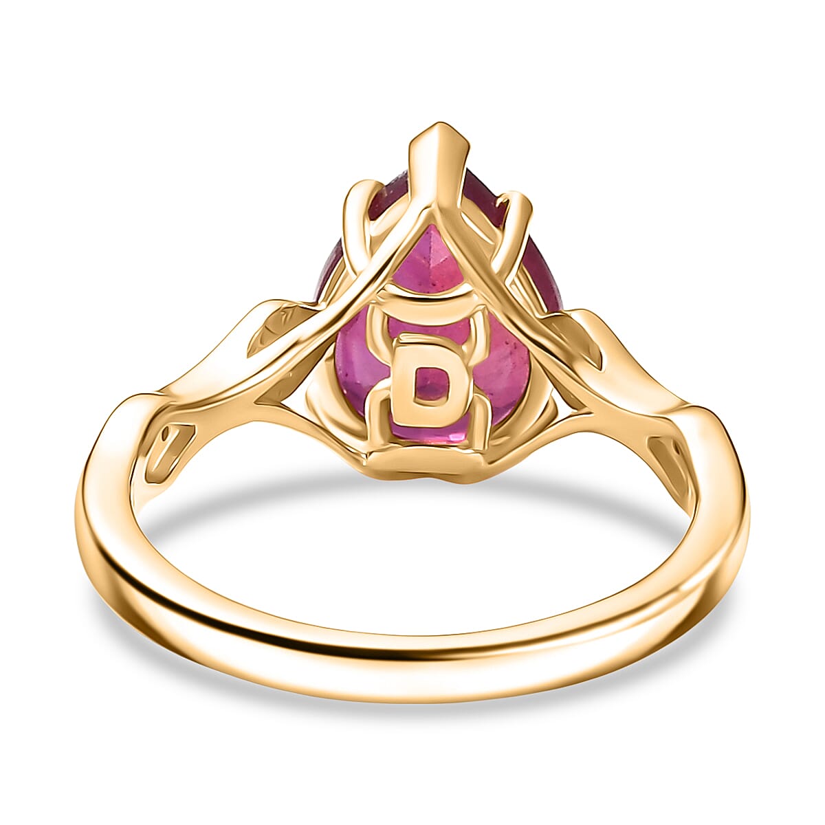 African Ruby & White Zircon Ring in 18K Vermeil Yellow Gold Plated Sterling Silver 3.32 Ct.