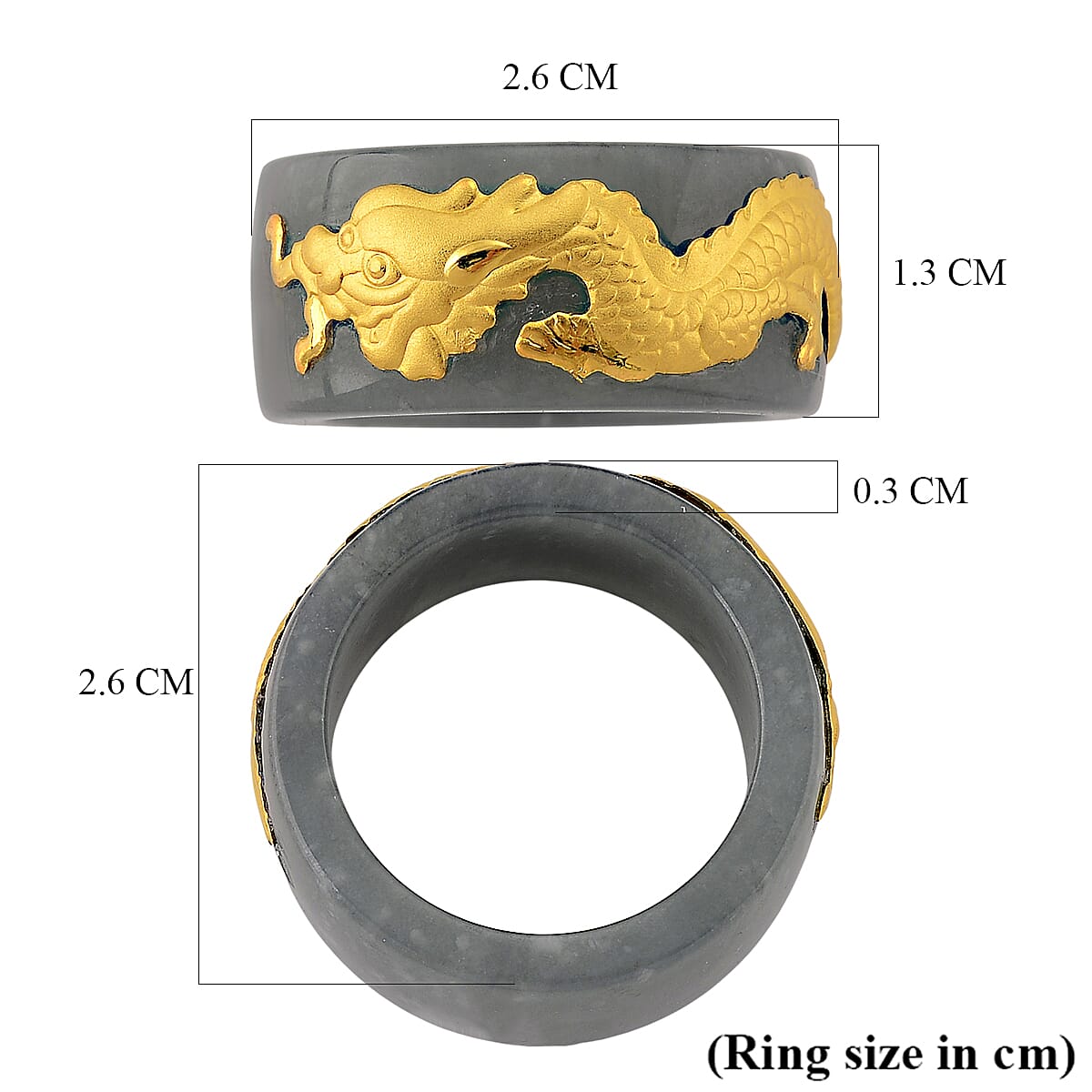 24K Yellow Gold Natural Type A Jadeite Dragon Band Ring 40.00 Ct.
