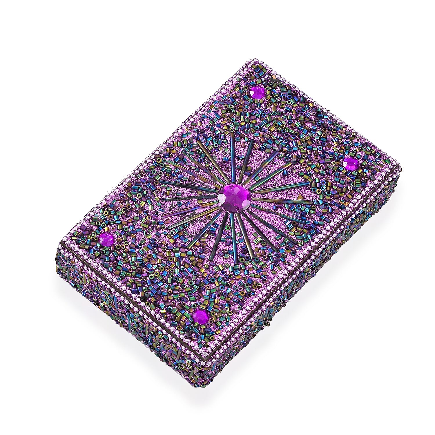 LIVMORE Elegant 7-Piece Beaded Stationery Set - 1 Beaded Box, 1 Diary, 5 Beaded Pens - Purple