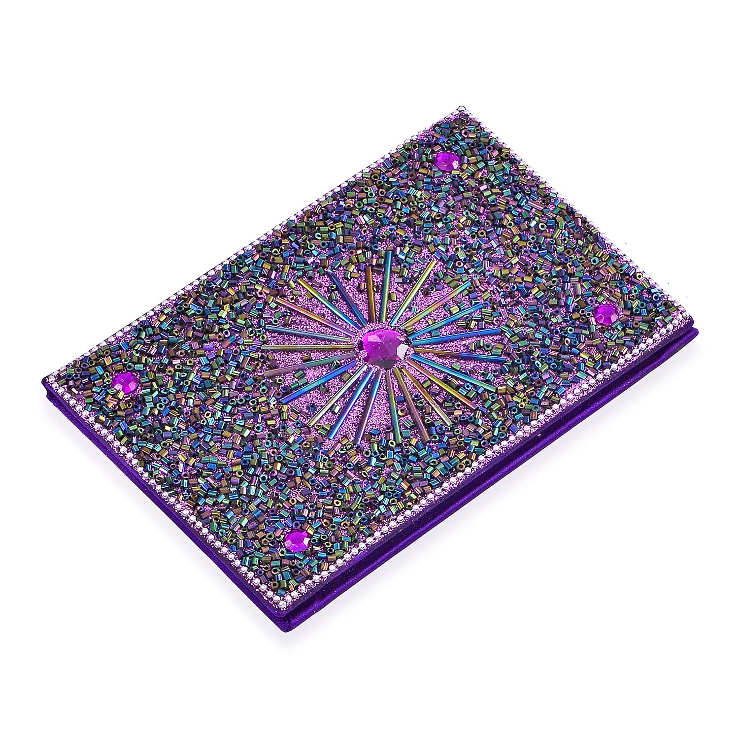 LIVMORE Elegant 7-Piece Beaded Stationery Set - 1 Beaded Box, 1 Diary, 5 Beaded Pens - Purple