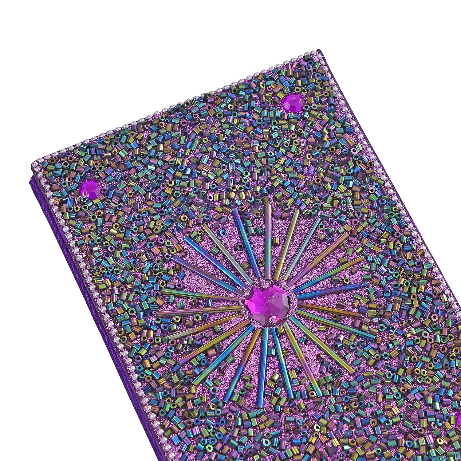 LIVMORE Elegant 7-Piece Beaded Stationery Set - 1 Beaded Box, 1 Diary, 5 Beaded Pens - Purple