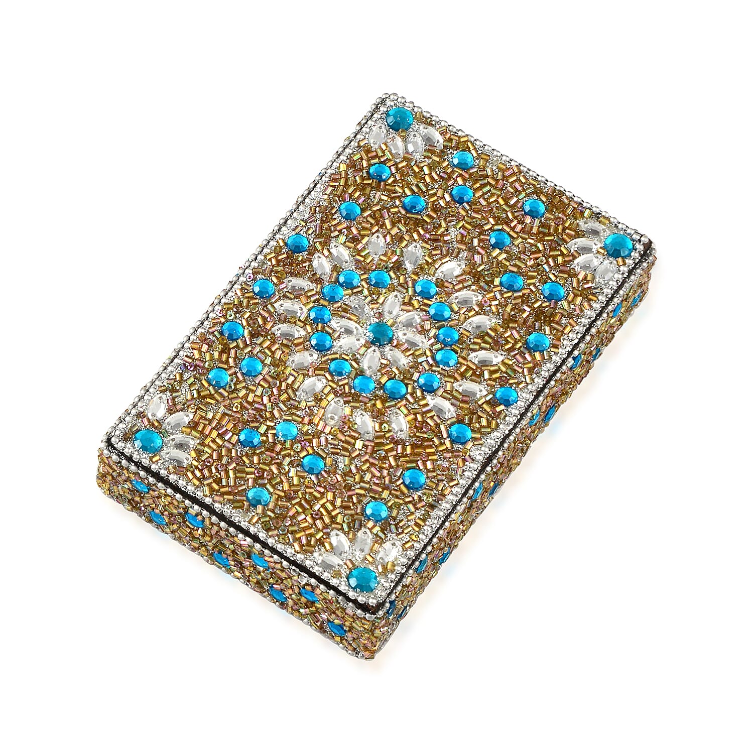 LIVMORE Elegant 7-Piece Beaded Stationery Set - 1 Beaded Box, 1 Diary, 5 Beaded Pens - Blue