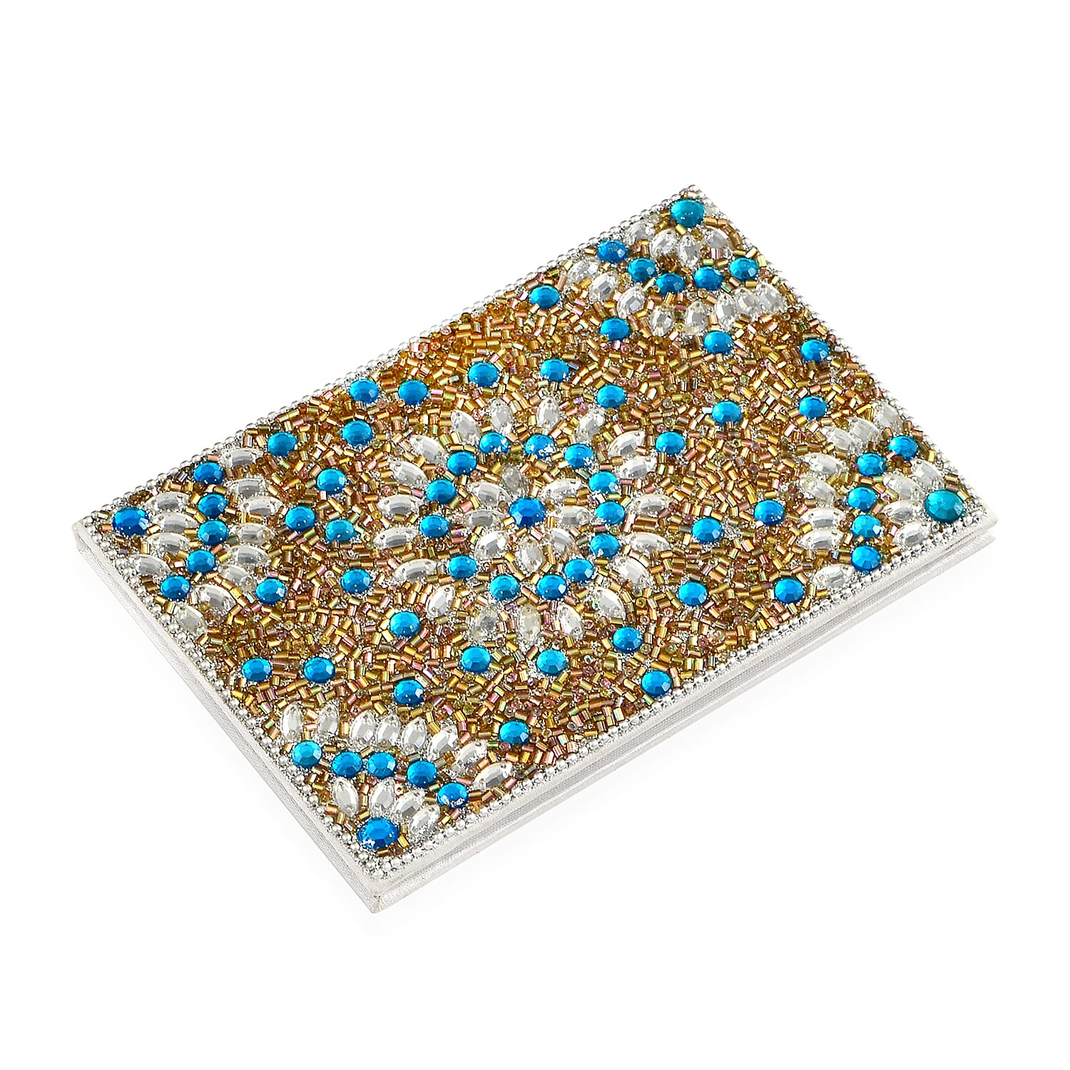 LIVMORE Elegant 7-Piece Beaded Stationery Set - 1 Beaded Box, 1 Diary, 5 Beaded Pens - Blue