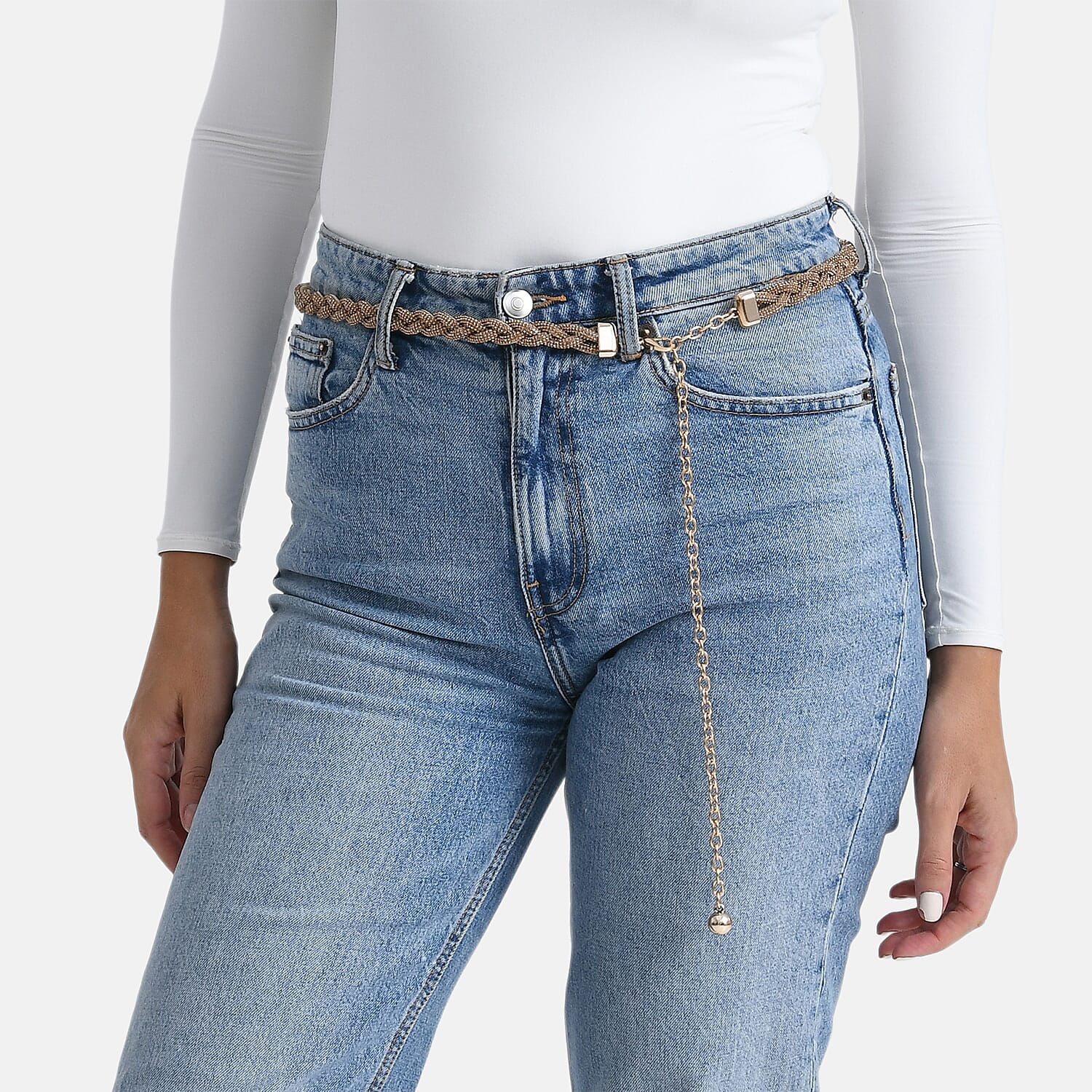 Fiber Belt with Rhinestones (120 cm) - Gold