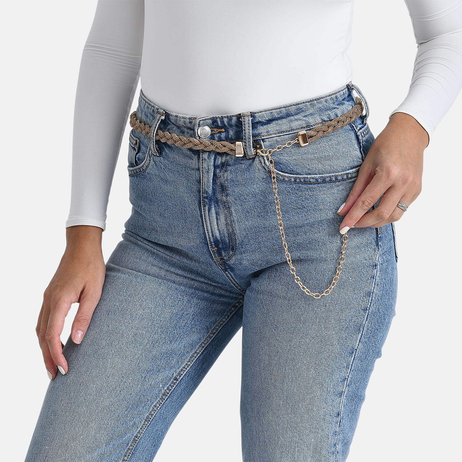 Fiber Belt with Rhinestones (120 cm) - Gold