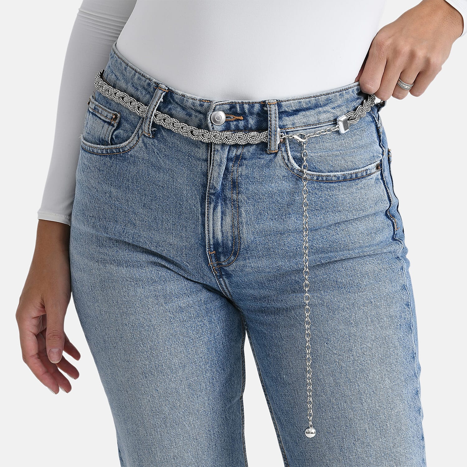 Fiber Belt with Rhinestones (120 cm) - Black & Silver