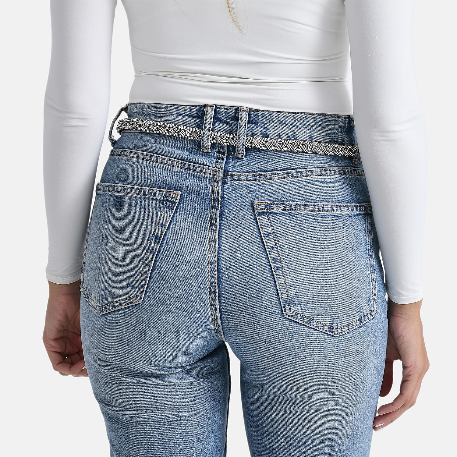 Fiber Belt with Rhinestones (120 cm) - Black & Silver