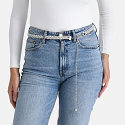 Fiber Belt with Rhinestones (120 cm) - Black & Silver