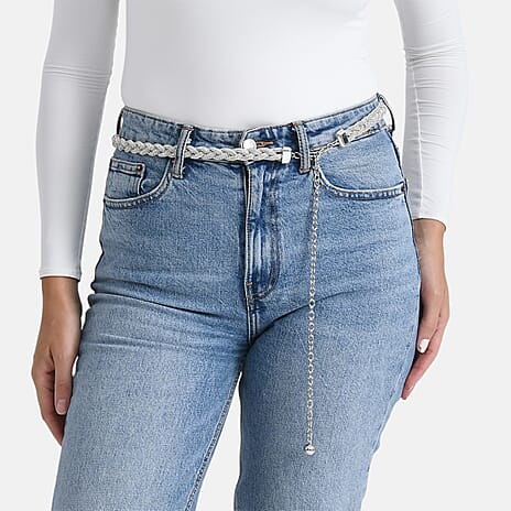 Fiber Belt with Rhinestones (120 cm) - White