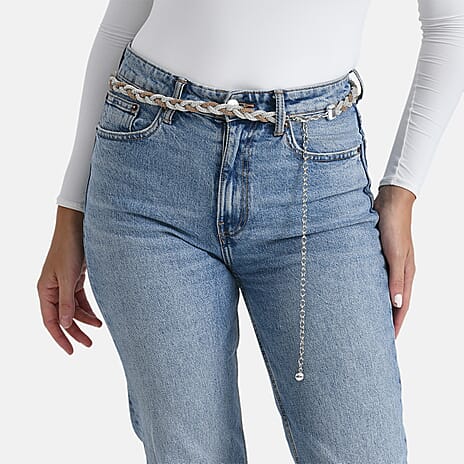 Fiber Belt with Rhinestones (120 cm) - Gold & White