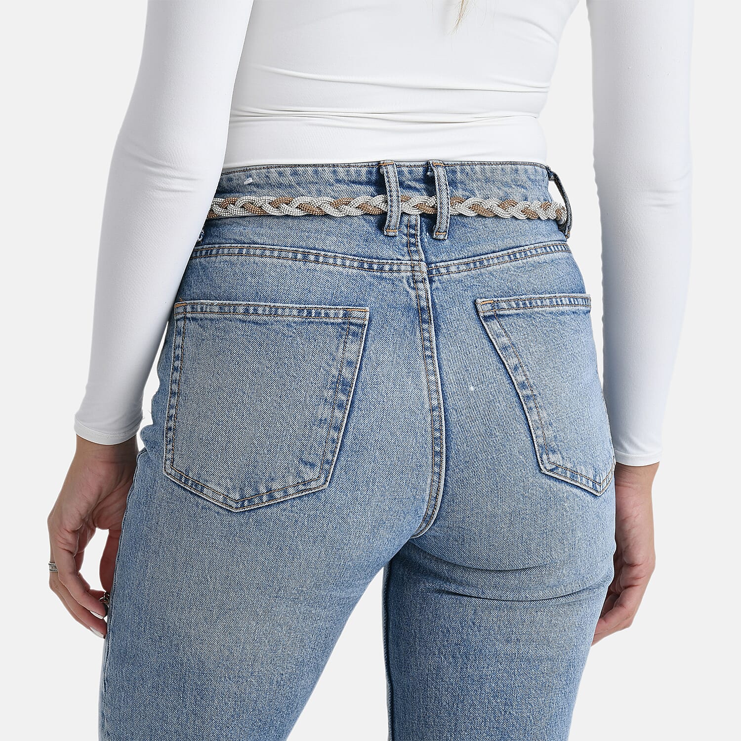 Fiber Belt with Rhinestones (120 cm) - Gold & White