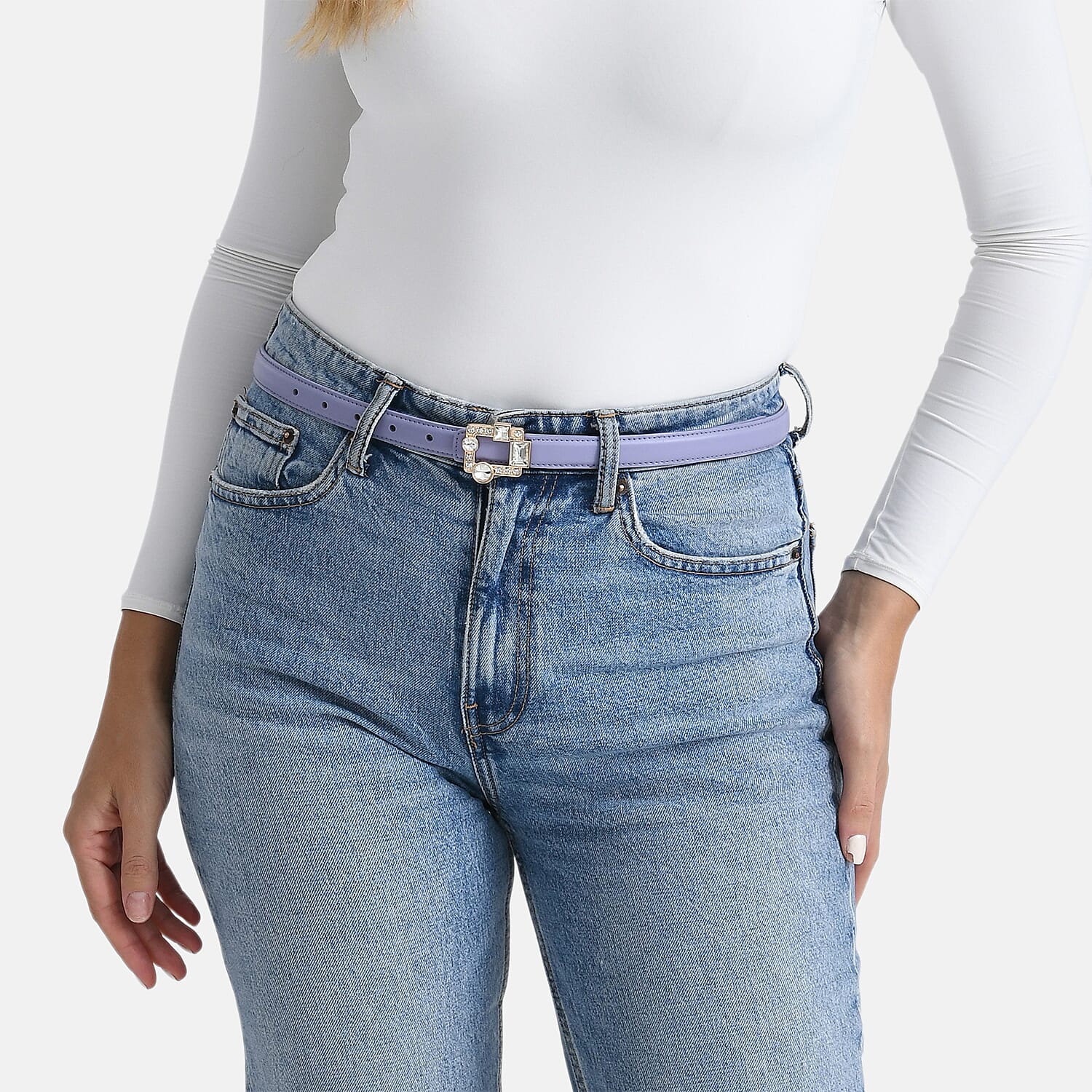 Genuine Leather Belt (Size M, 107 cm) - Purple