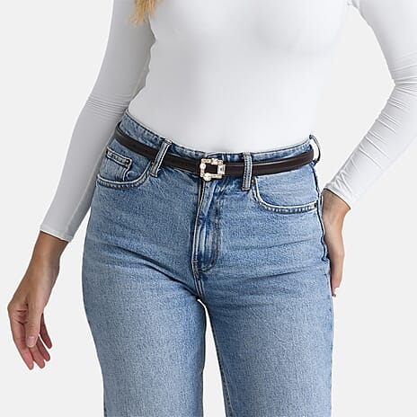 Genuine Leather Belt (Size M, 107 cm) - Dark Brown