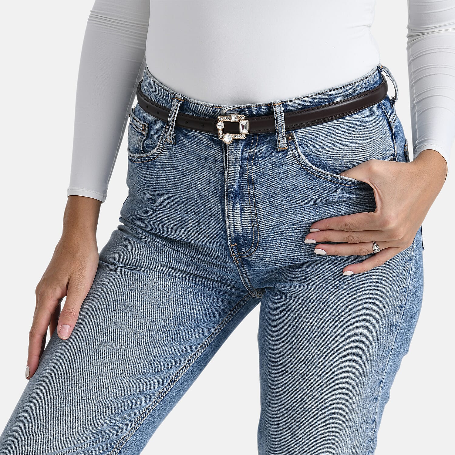 Genuine Leather Belt (Size M, 107 cm) - Dark Brown