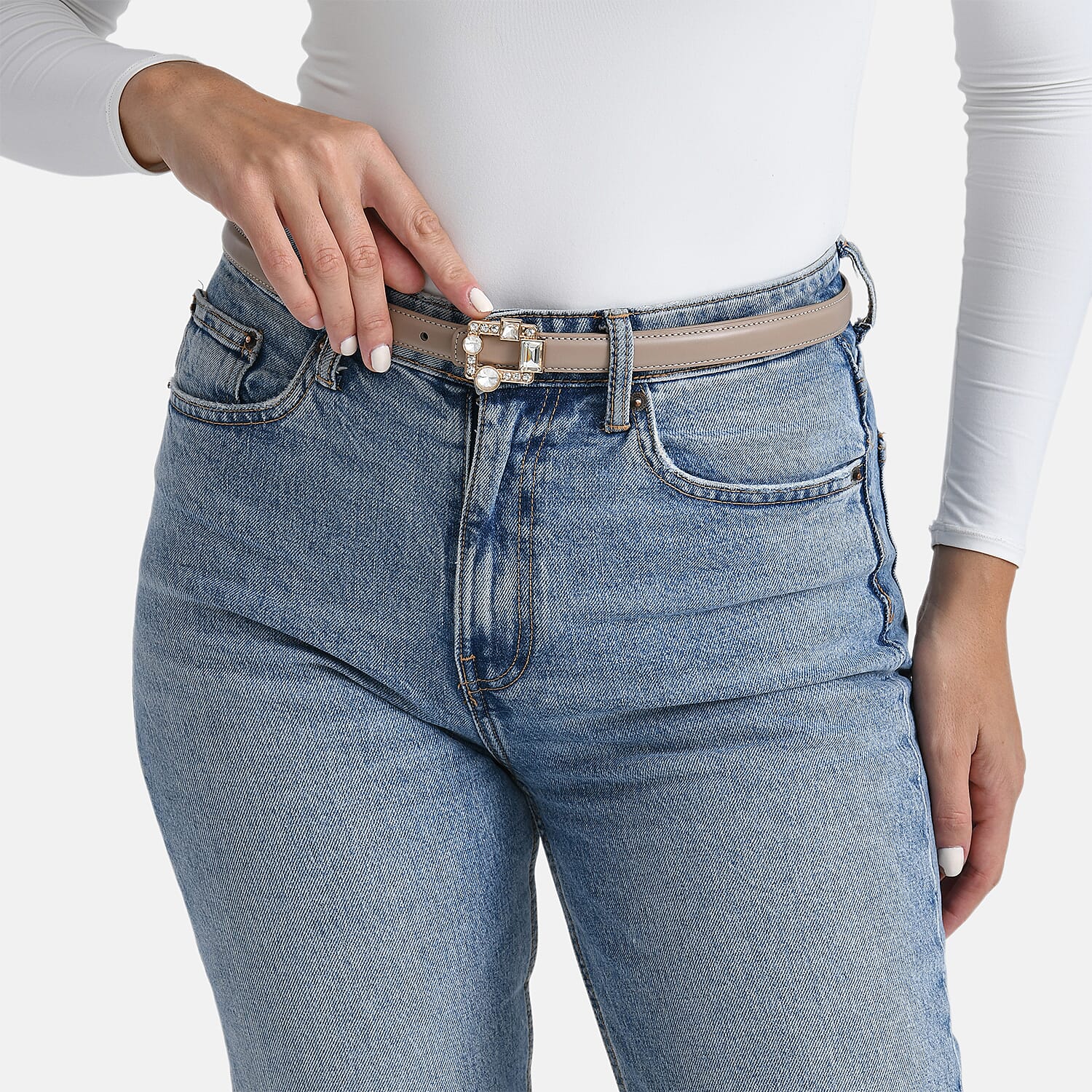 Genuine Leather Belt (Size L, 122 cm) - Beige