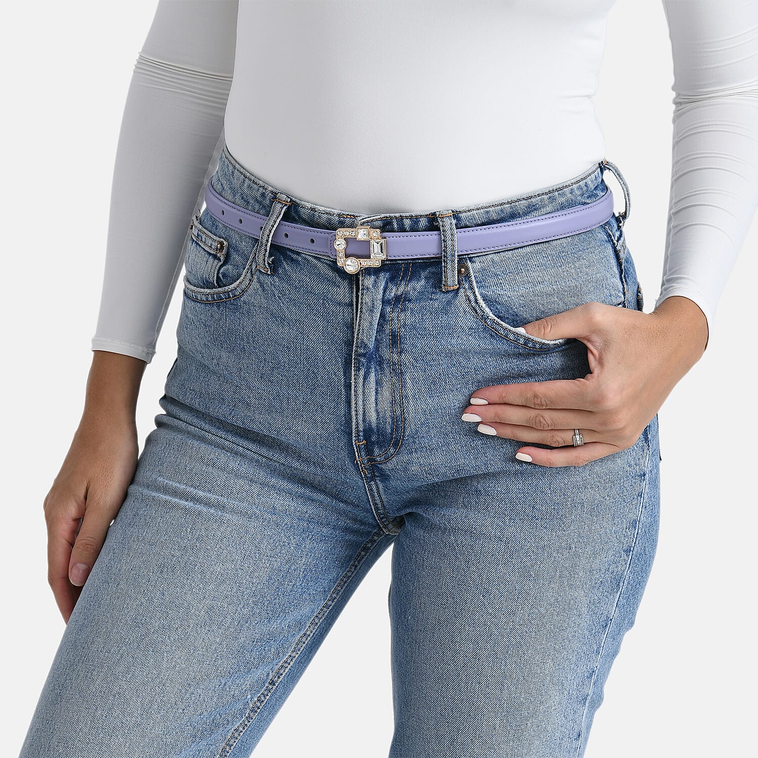 Genuine Leather Belt (Size L, 122 cm) - Purple