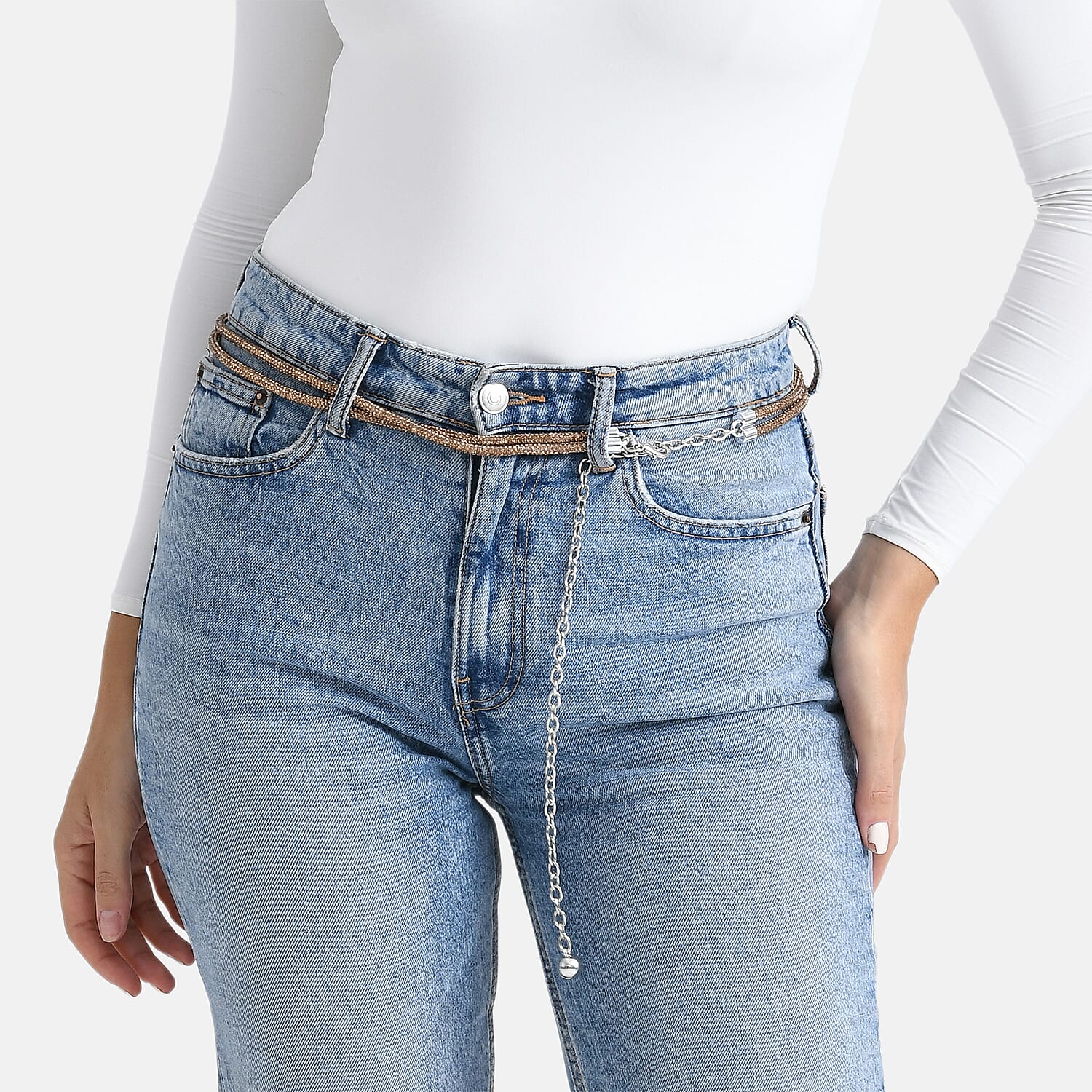 Fiber Belt with Rhinestones (120 cm) - Bronze