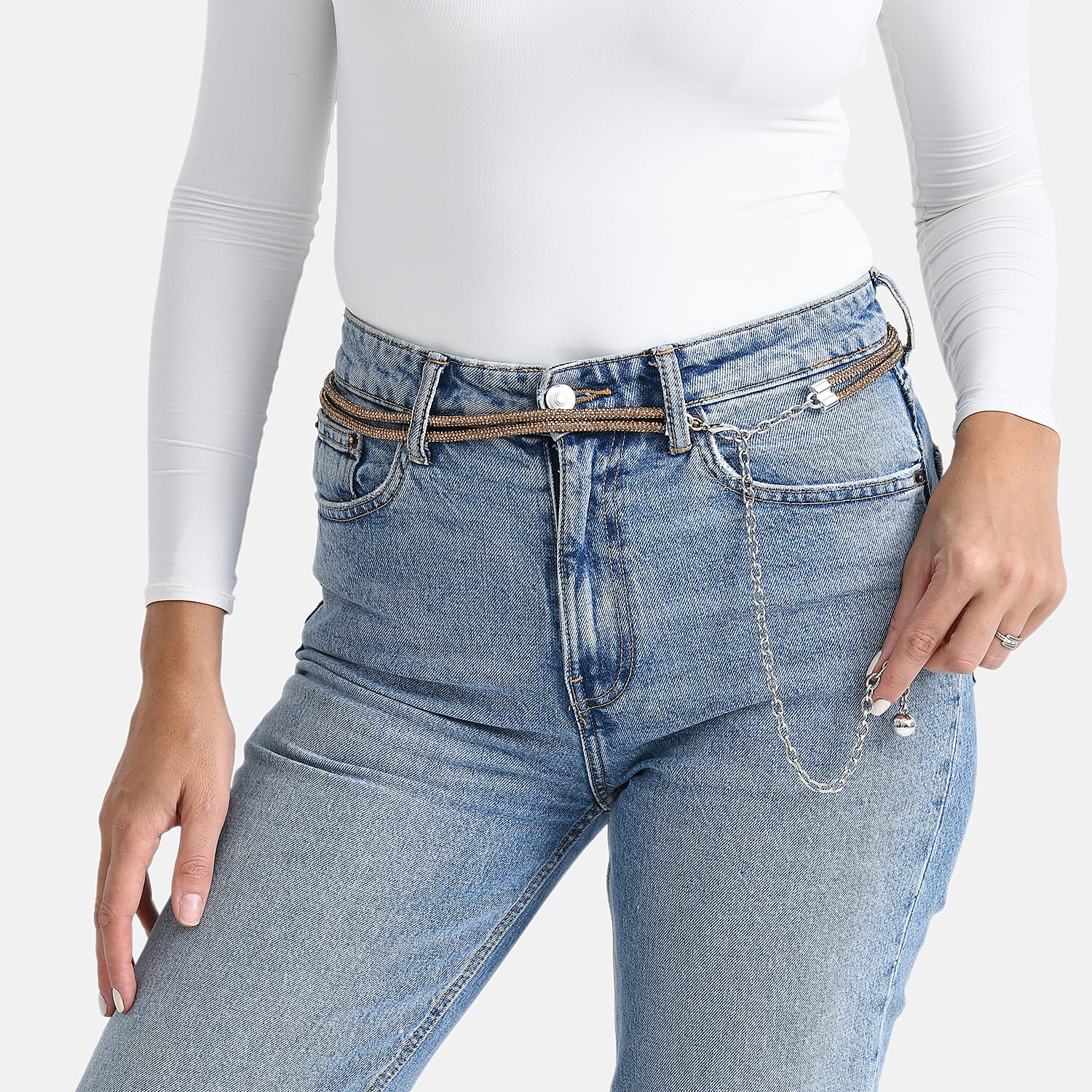 Fiber Belt with Rhinestones (120 cm) - Bronze