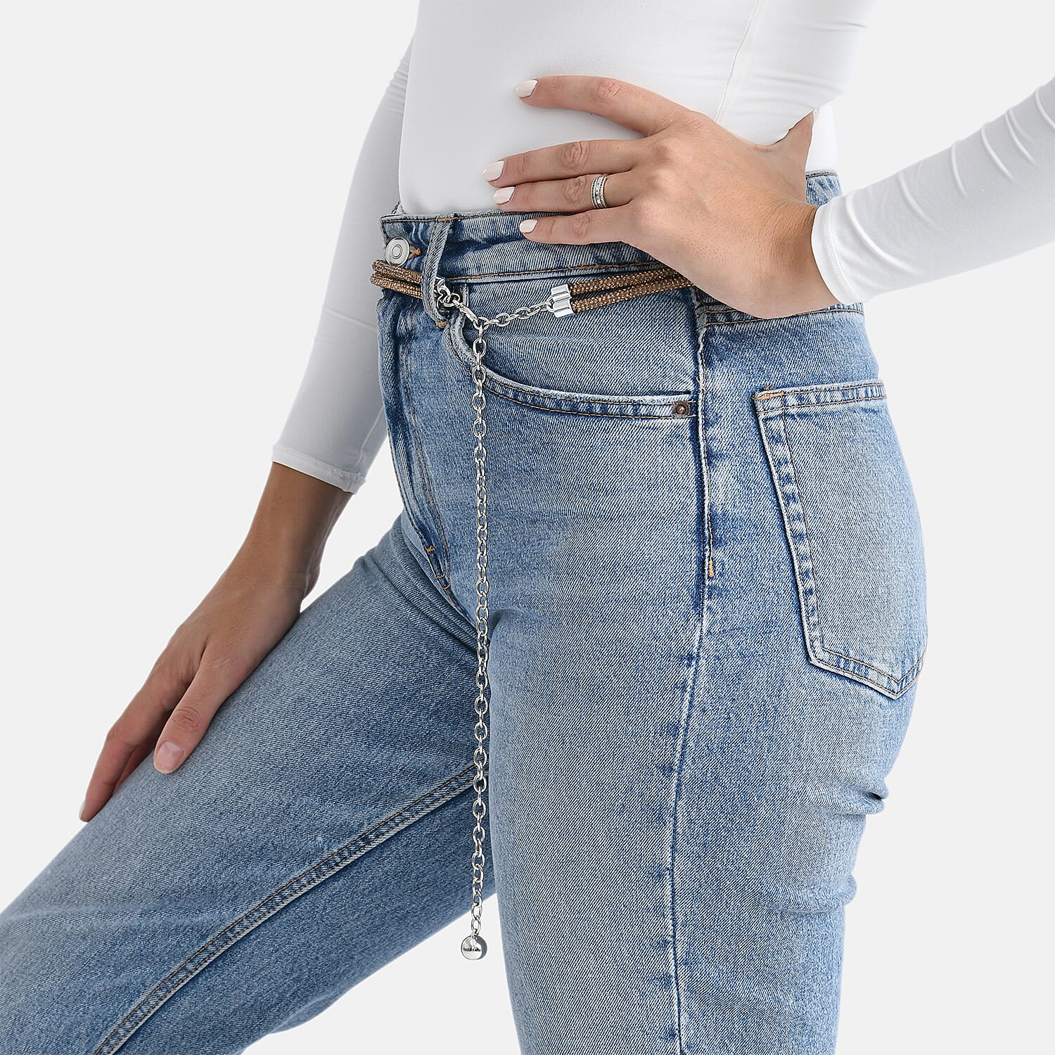 Fiber Belt with Rhinestones (120 cm) - Bronze