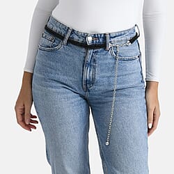 Fiber Belt with Rhinestones (120 cm) - Black