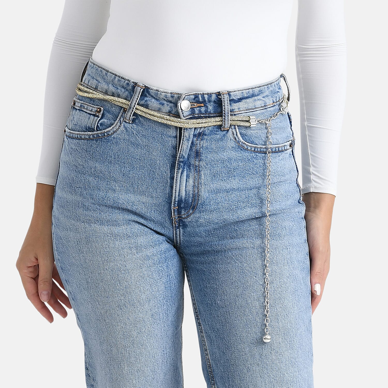 Fiber Belt with Rhinestones (120 cm) - Gold