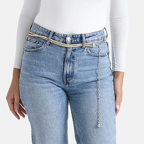 Fiber Belt with Rhinestones (120 cm) - Gold