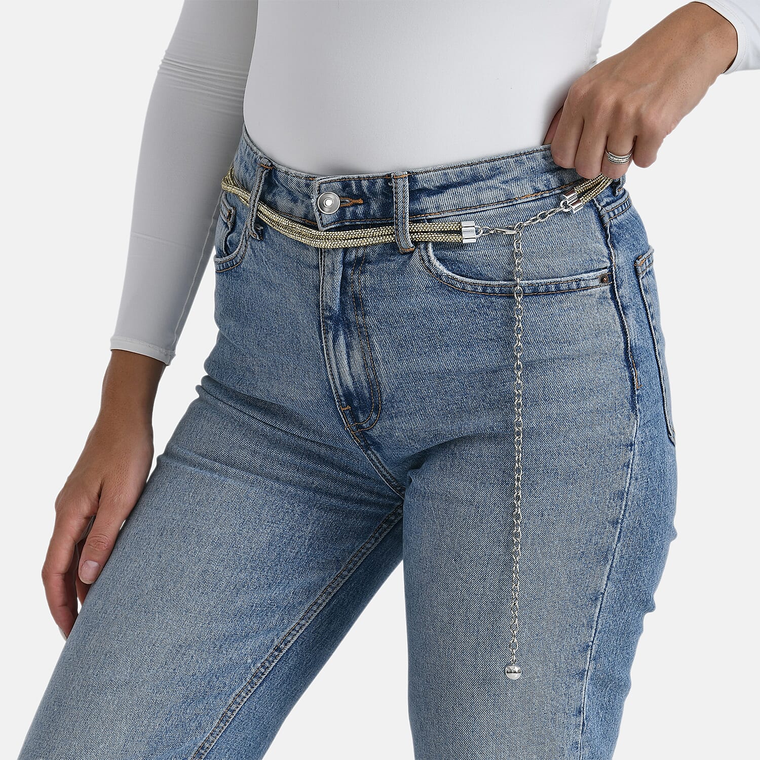 Fiber Belt with Rhinestones (120 cm) - Gold