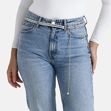 Fiber Belt with Rhinestones (120 cm) - Silver