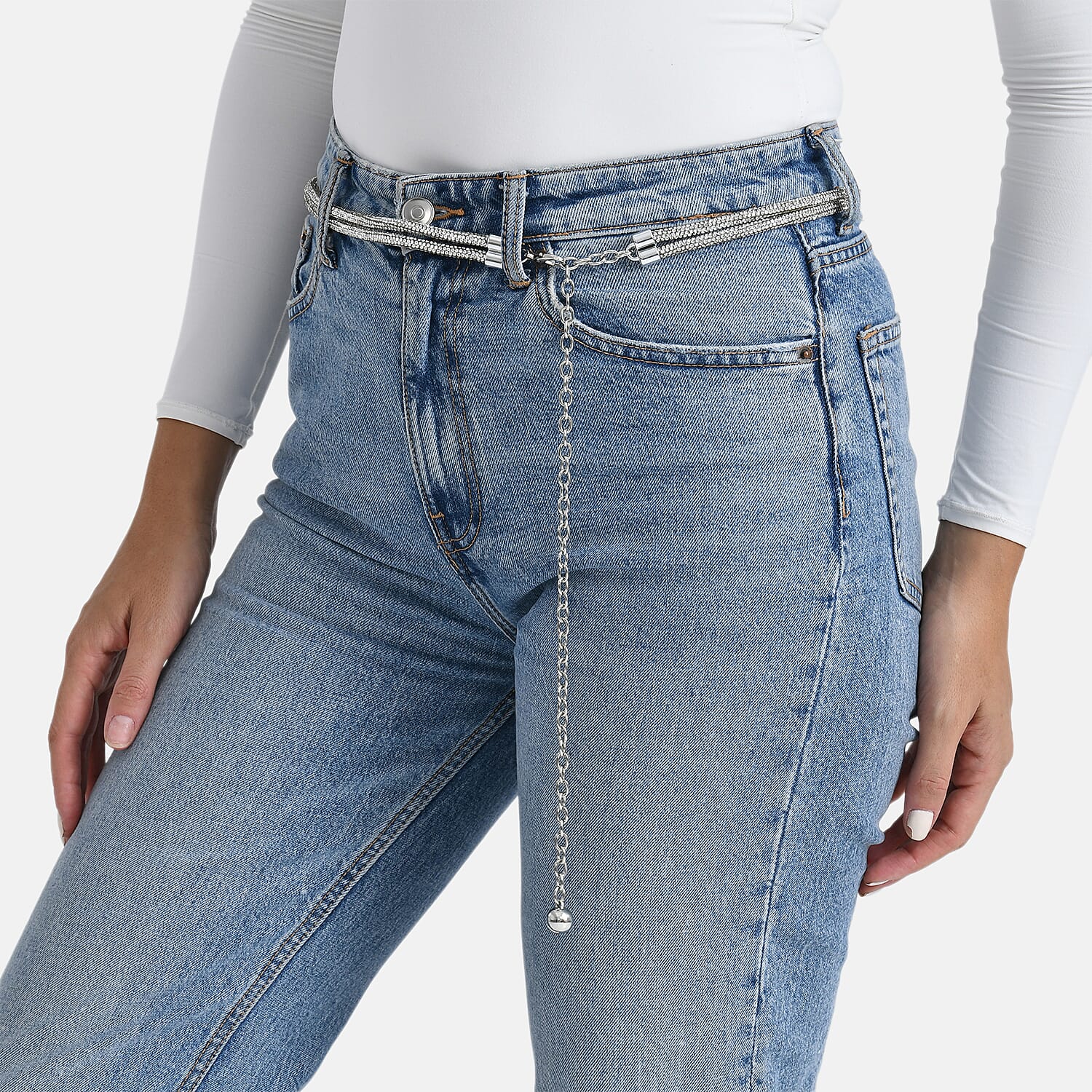 Fiber Belt with Rhinestones (120 cm) - Silver