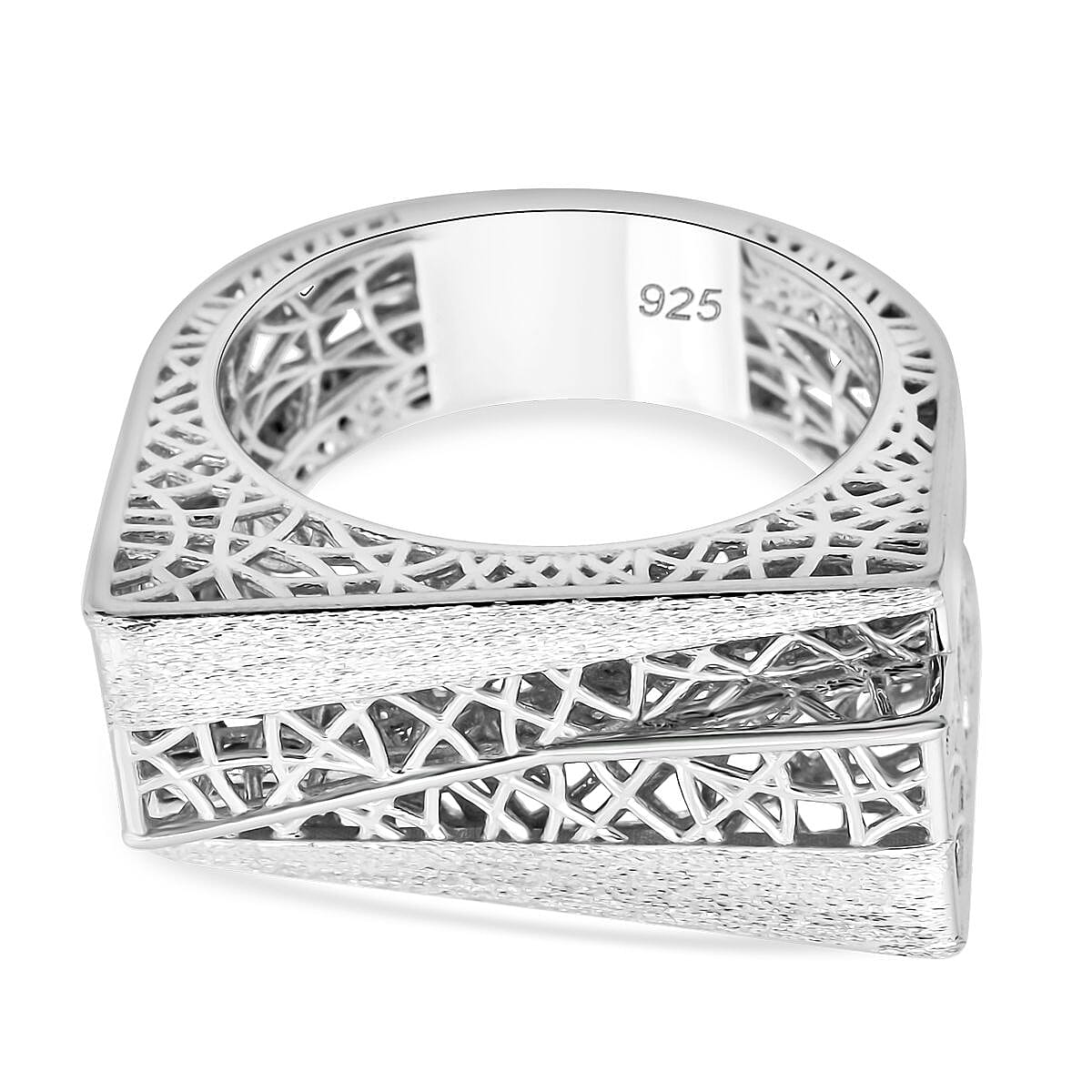 Treasure of Siam - Rhodium Overlay Sterling Silver Lattice Cocktail Ring