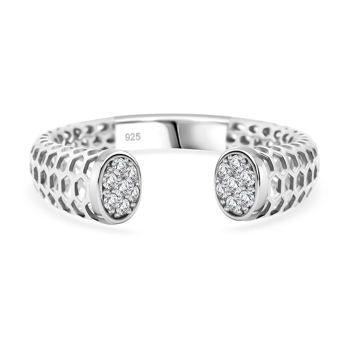 Treasure Of Siam - White Cubic Zirconia Rhodium Overlay Sterling Silver Adjustable Ring