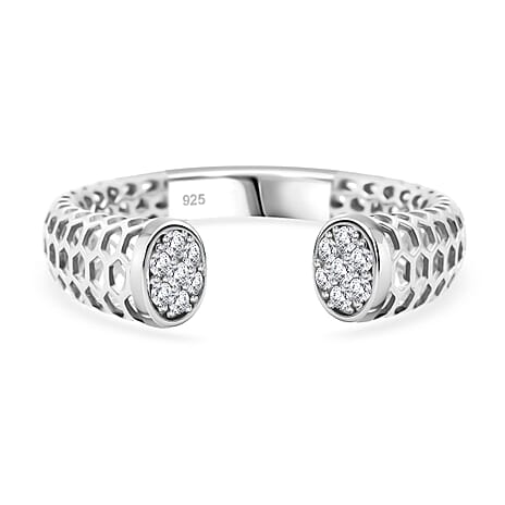 Treasure Of Siam - White Cubic Zirconia Rhodium Overlay Sterling Silver Adjustable Ring