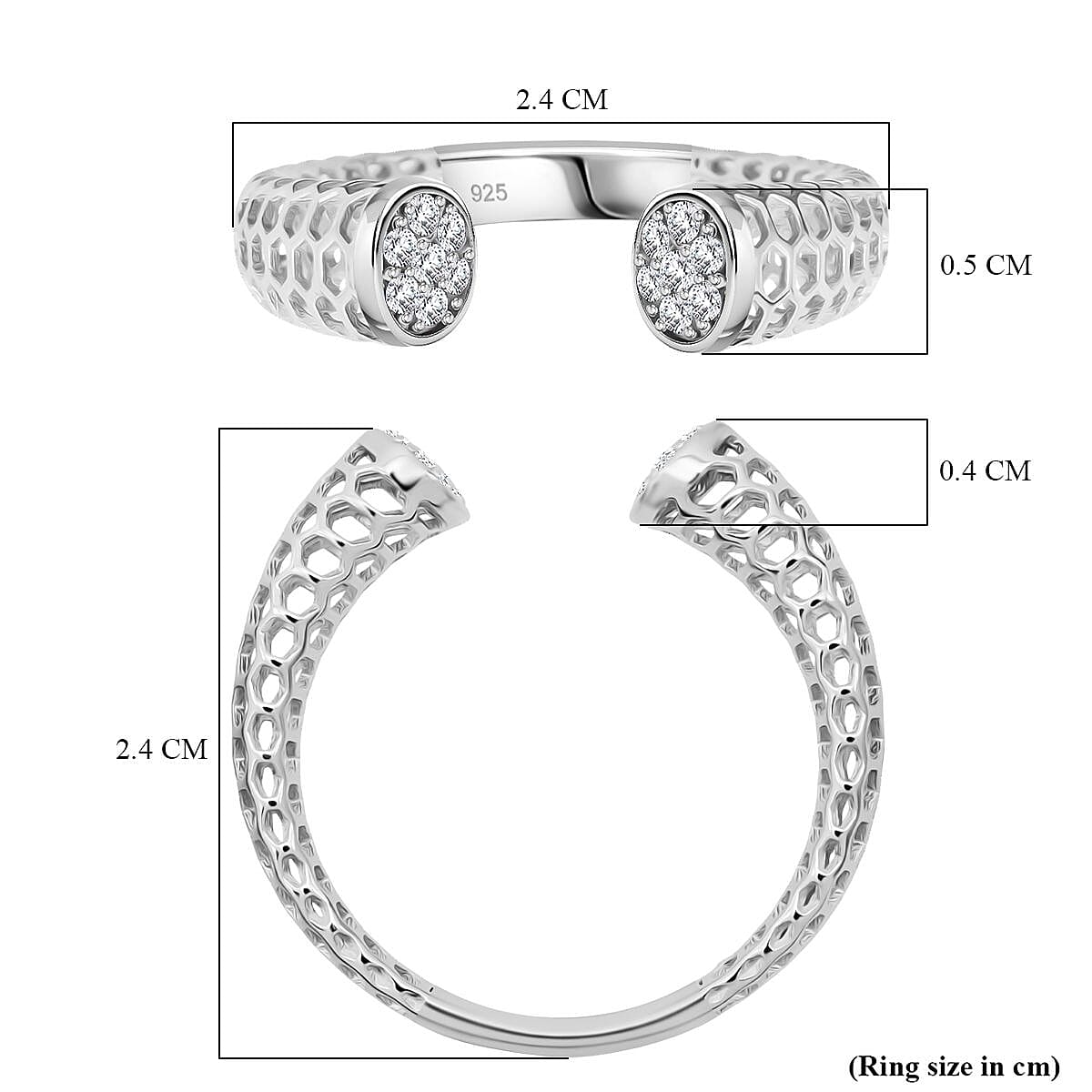 Treasure Of Siam - White Cubic Zirconia Rhodium Overlay Sterling Silver Adjustable Ring