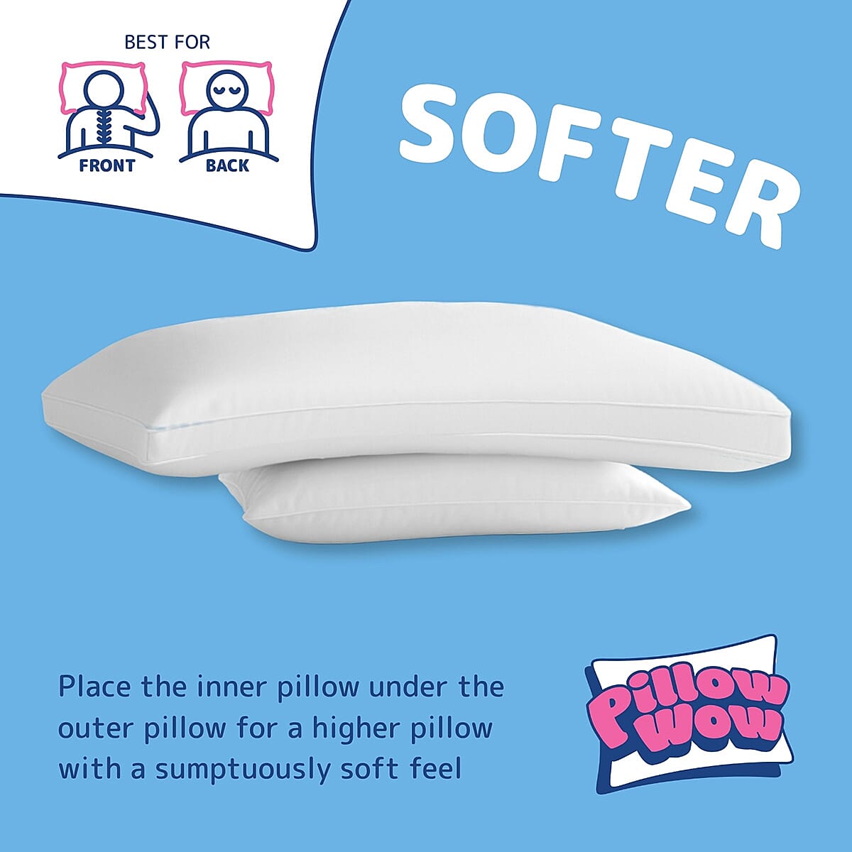 PILLOW WOW - The Worlds Most Comortable Pillow - Set Of 2 Pillows With 40 Night Comfort Trial