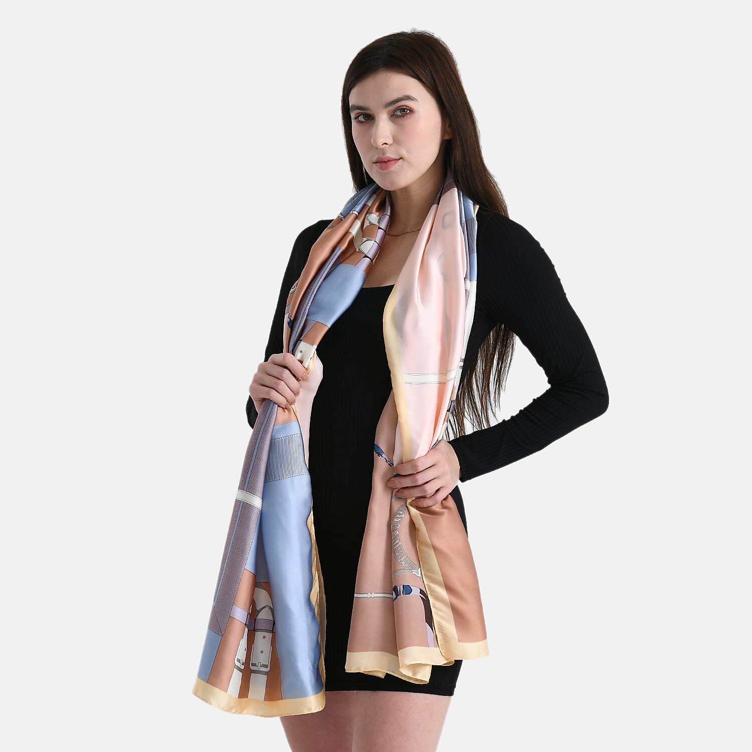 La Marey Elegant Irregular Pattern Satin Scarf (180x80cm) - Blue