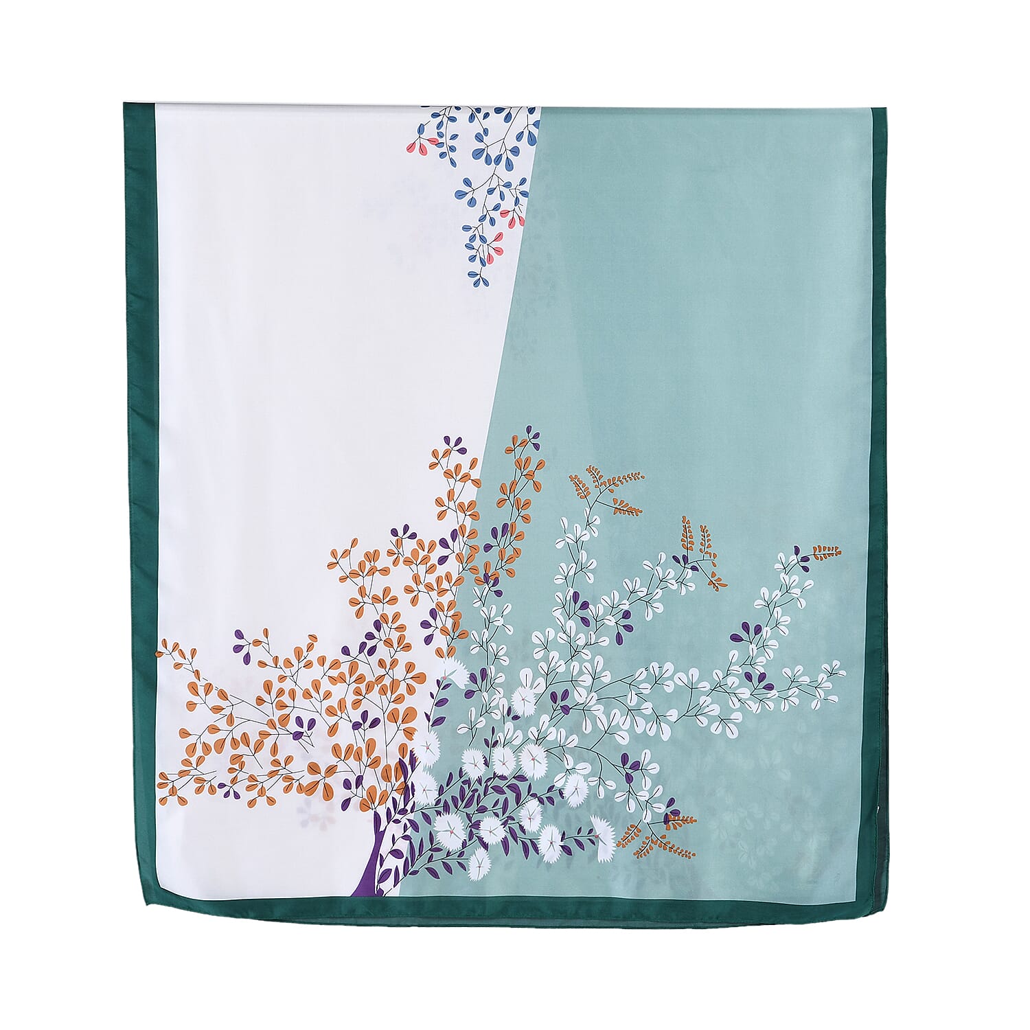 La Marey Elegant Printed Satin Scarf (180x80cm) - White & Green