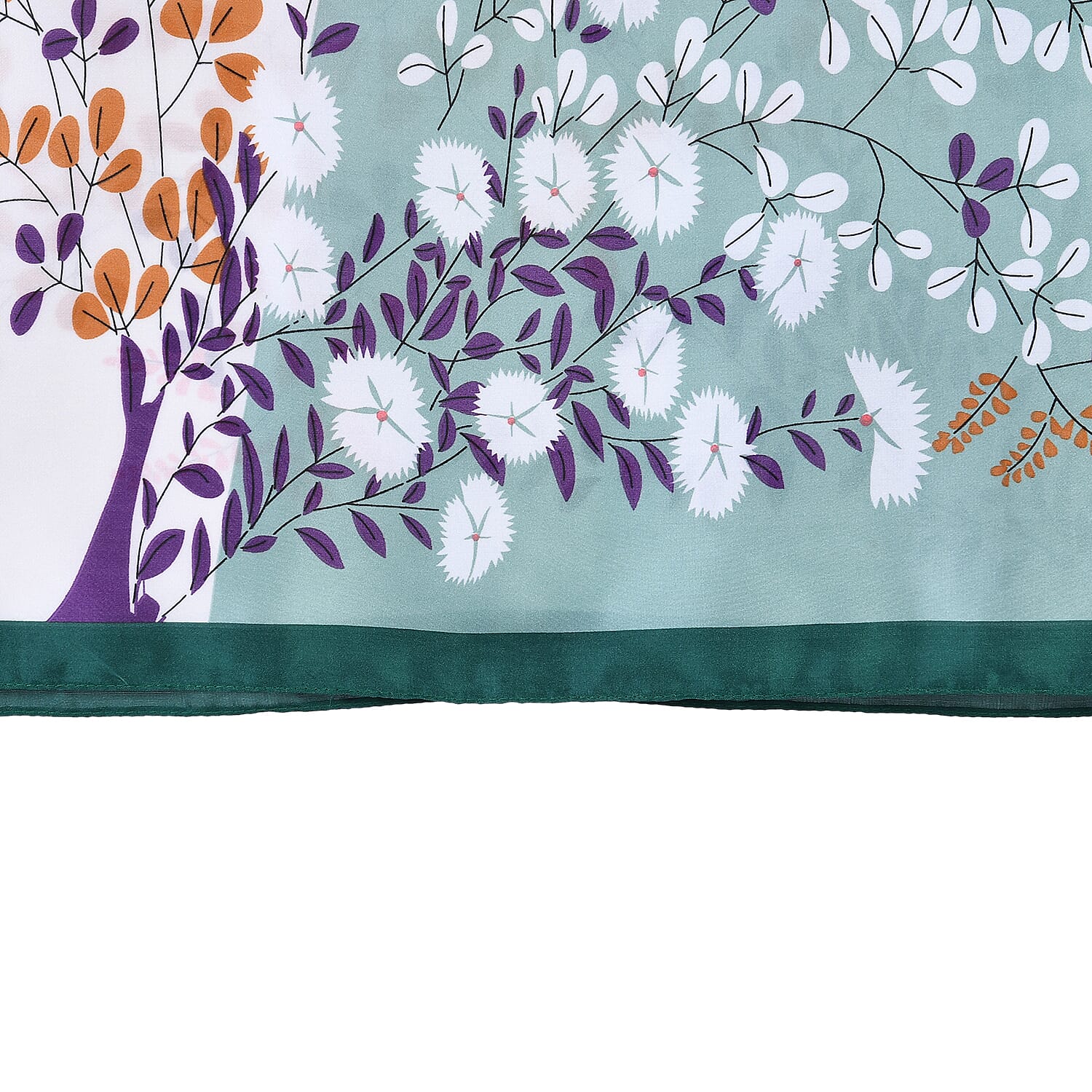 La Marey Elegant Printed Satin Scarf (180x80cm) - White & Green