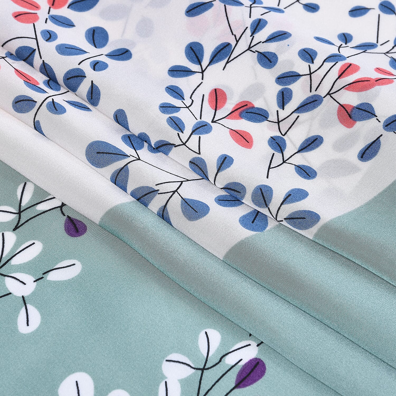 La Marey Elegant Printed Satin Scarf (180x80cm) - White & Green