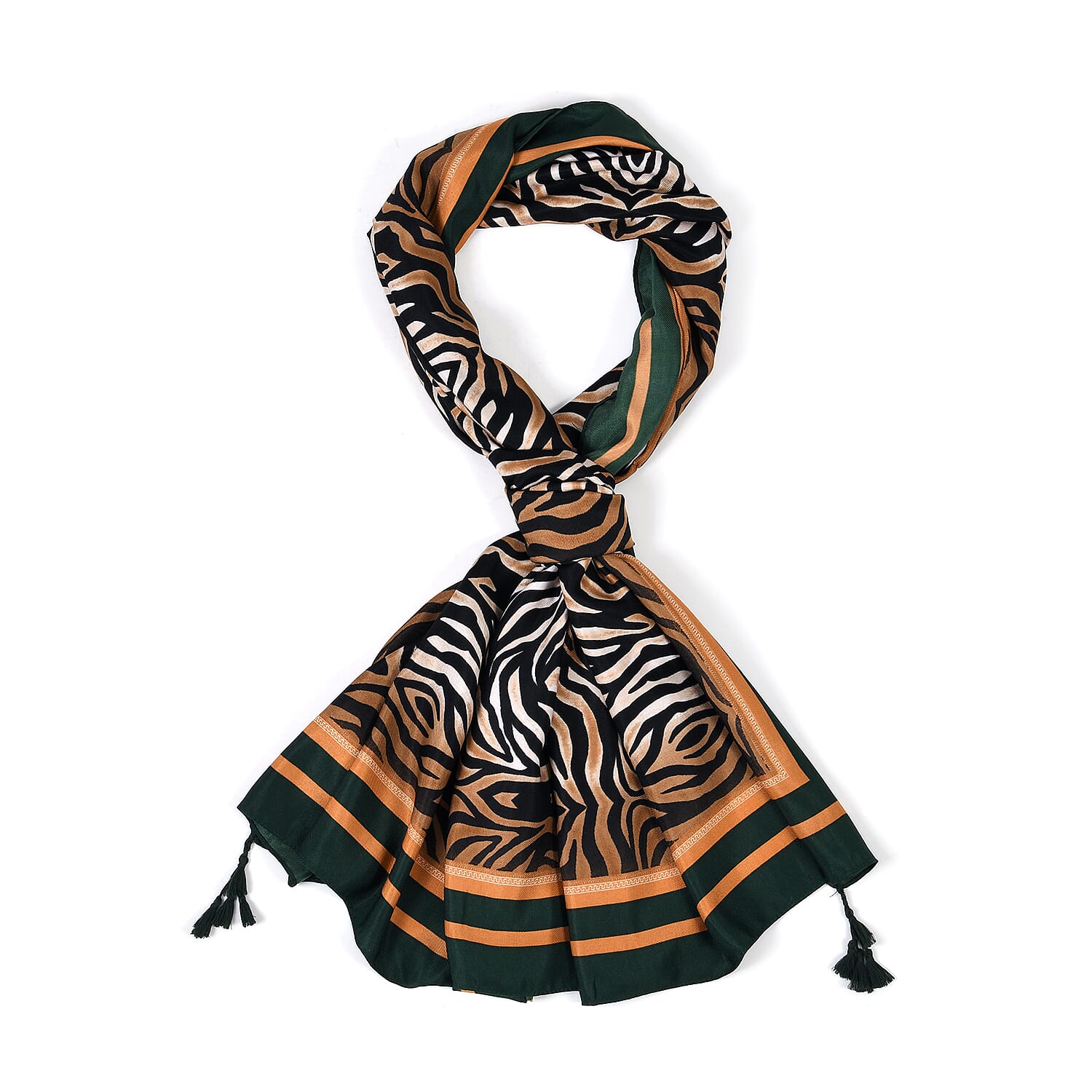 La Marey Elegant Printed Satin Scarf (180x80cm) - Black & Beige