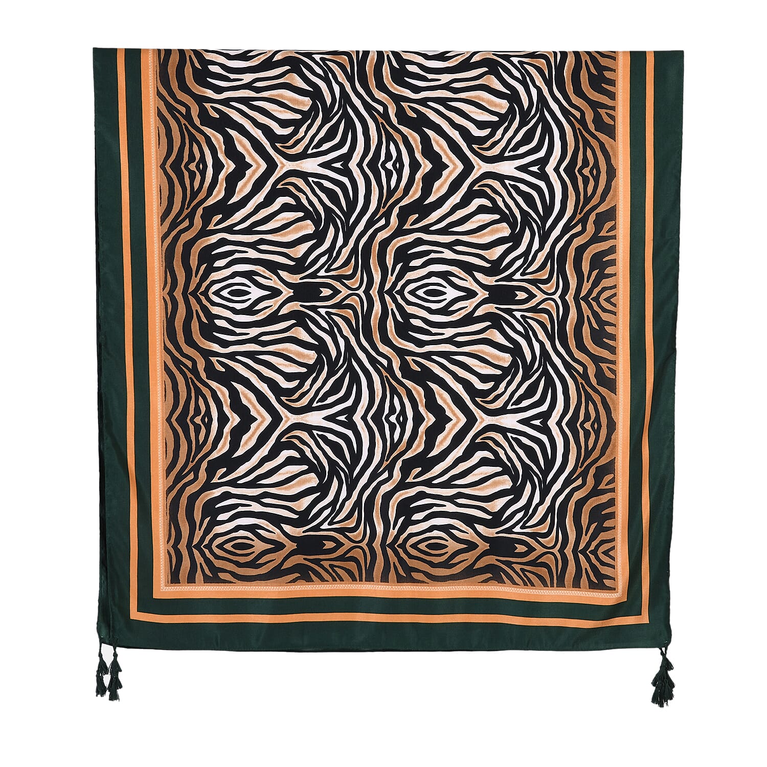 La Marey Elegant Printed Satin Scarf (180x80cm) - Black & Beige