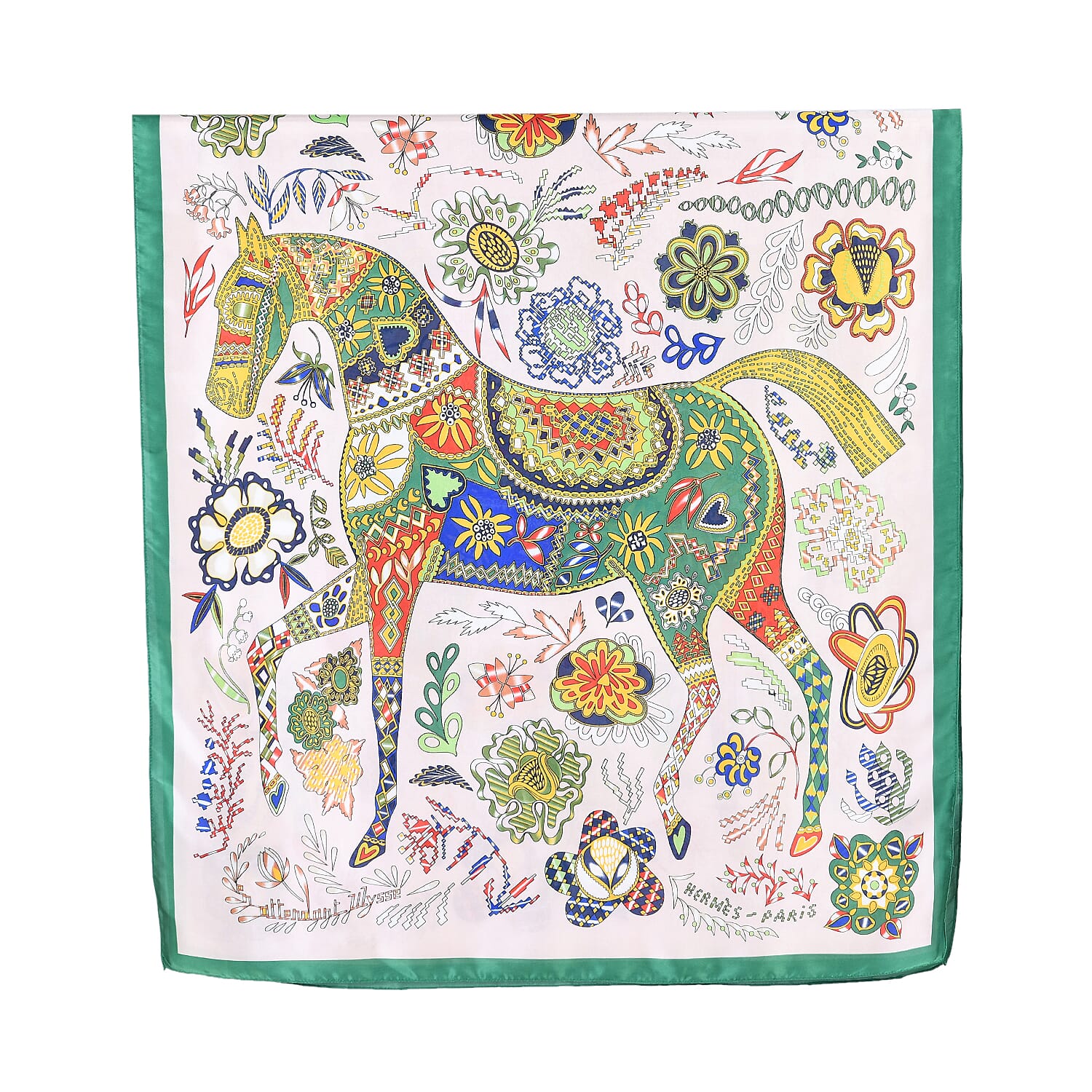 La Marey Elegant Horse Pattern Satin Scarf (180x80cm) - White