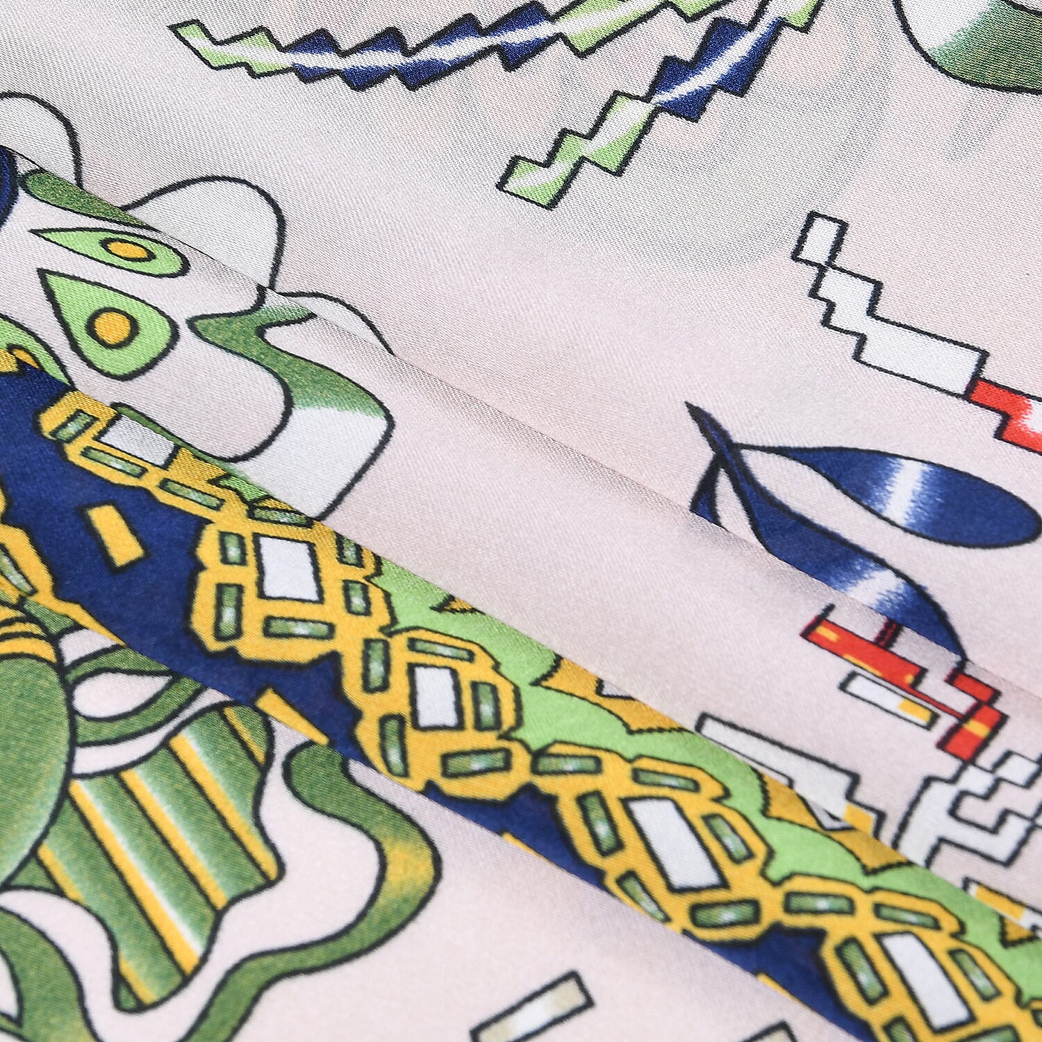 La Marey Elegant Horse Pattern Satin Scarf (180x80cm) - White