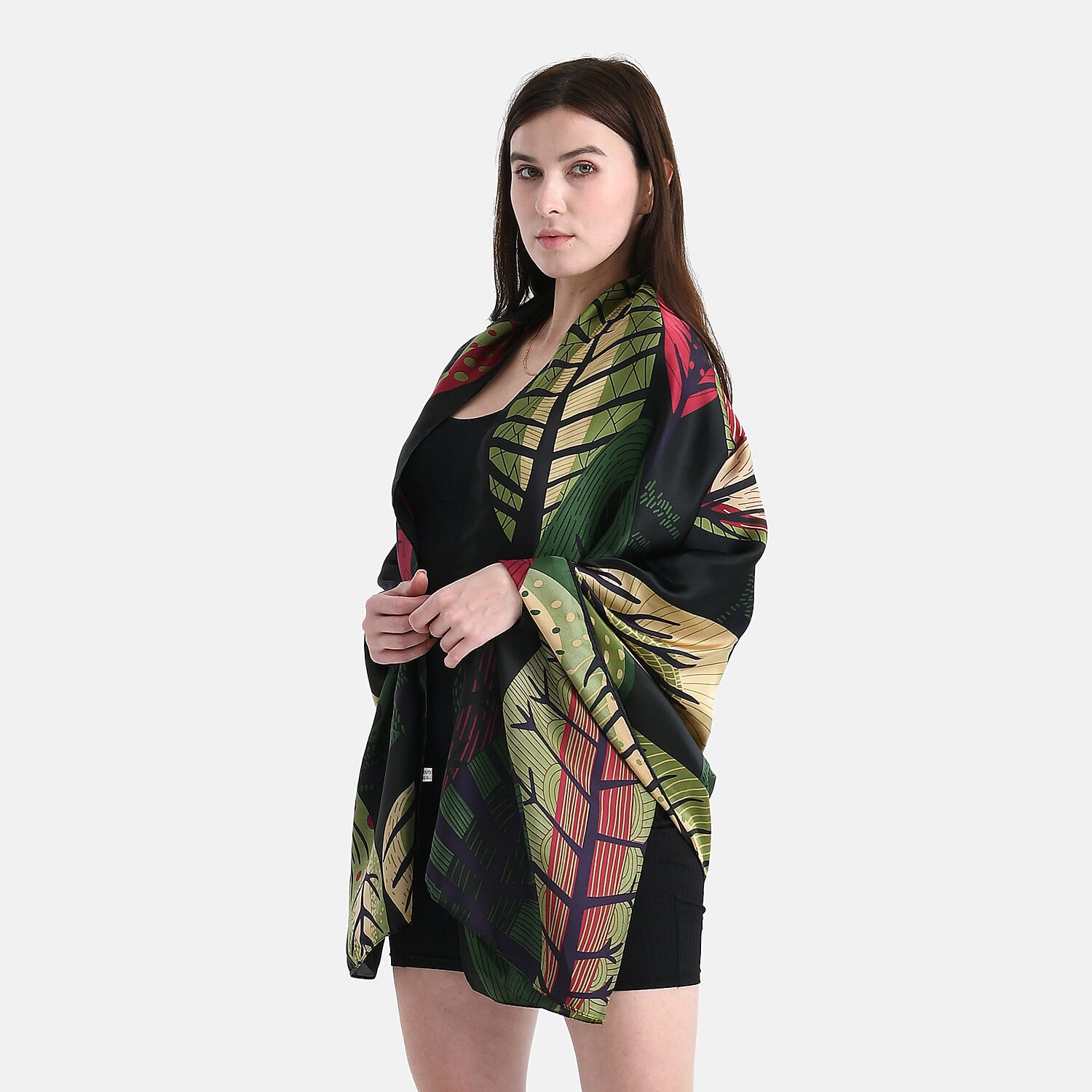 La Marey Satin Leaf Pattern Scarf - Green