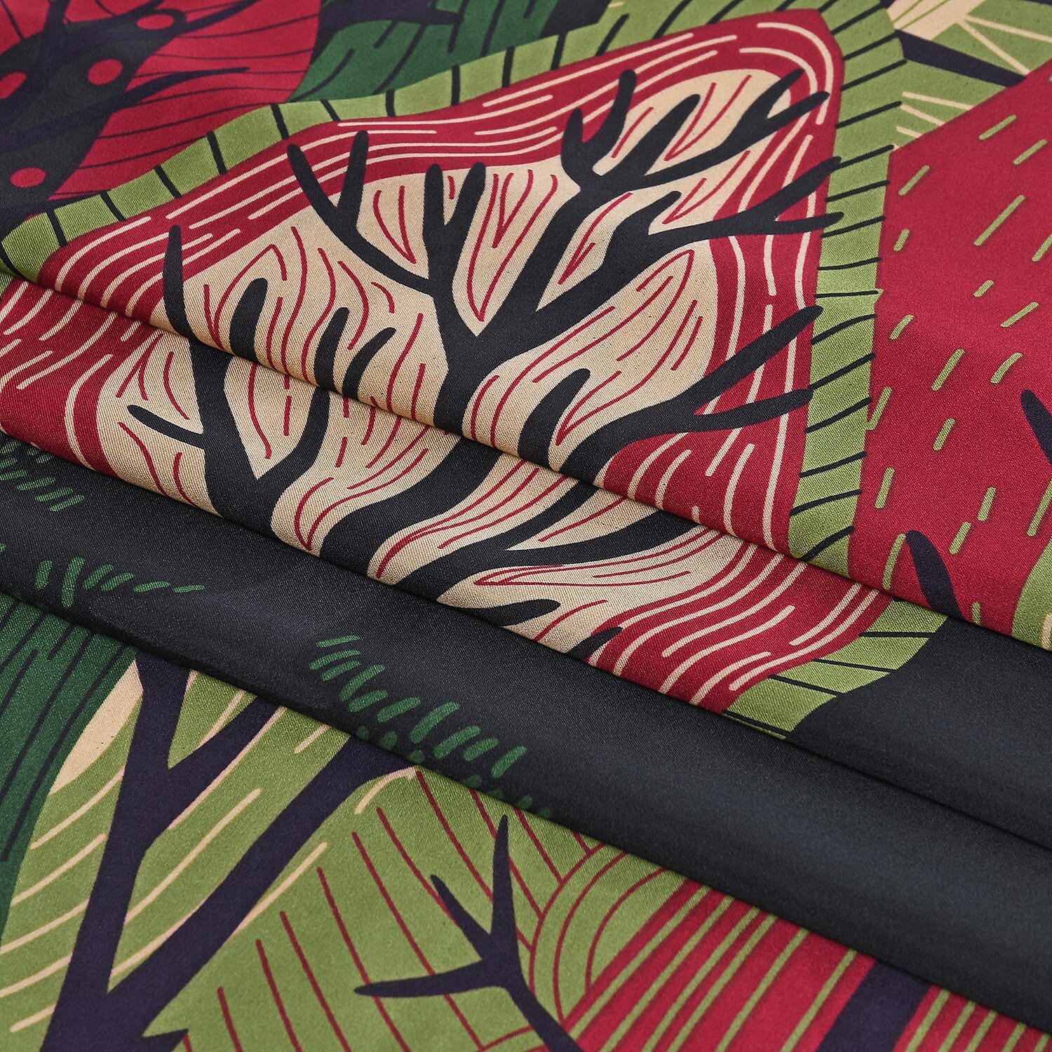 La Marey Satin Leaf Pattern Scarf - Green