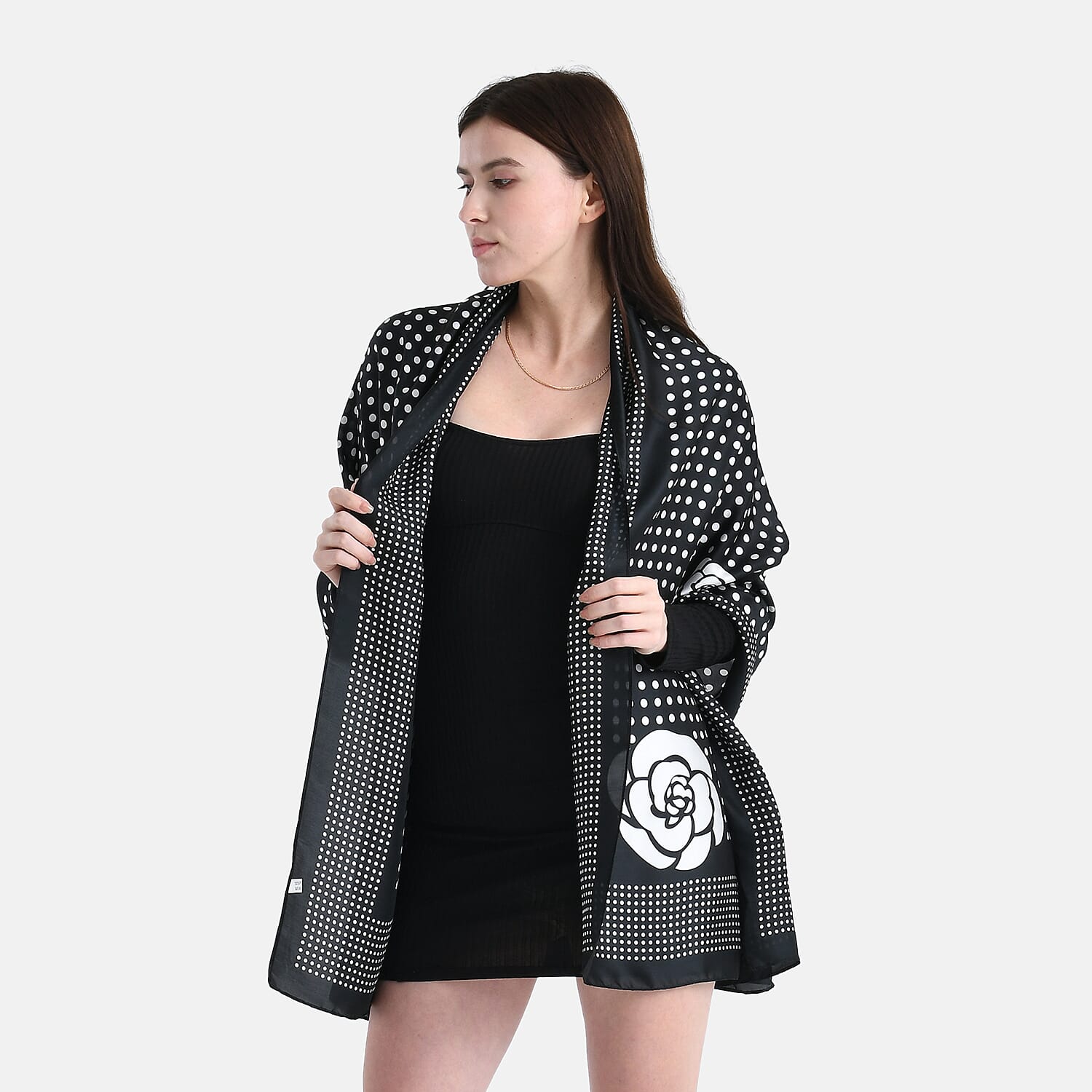 La Marey Satin Dots Print Scarf - Black & White