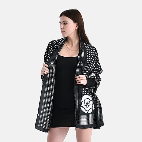 La Marey Satin Dots Print Scarf - Black & White